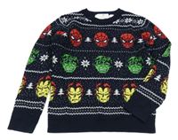 Tmavomodrý vzorovaný svetr s Avengers H&M