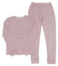 Růžové melírované úpletové pyžamo s nápisem