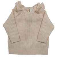 Světlerůžový žebrovaný svetr s volánky Next