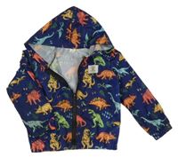 Tmavomodrá šusťáková bunda s dinosaury a kapucí Shein