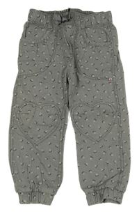 Tmavošedo-bílé kostkované plátěné cuff kalhoty s květy H&M