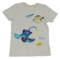 Šedé melírované tričko s piraňou Kids