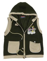 Khaki-béžová tepláková propínací vesta s myškami a kapucí - Diddl