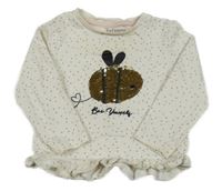 Smetanové puntíkaté triko s včelou z překlápěcích flitrů Nutmeg