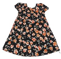 Černé květované plátěné šaty s límečkem