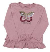 Starorůžové triko s motýlem s flitry Topolino