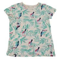 Světlerůžové tričko s listy a tukany