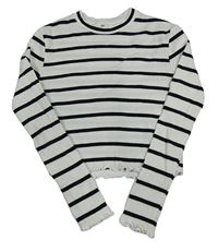 Bílo-černé pruhované žebrované crop triko H&M