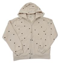 Béžová propínací mikina se srdíčky a kapucí H&M