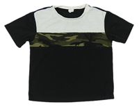 Černo-bílé tričko s army pruhem Shein