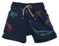 Tmavomodré plátěné kraťasy s dinosaury Tu
