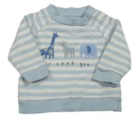 Bílo-modrá pruhovaná lehká mikina se zvířaty Mothercare