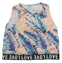 Meruňkovo-zeleno-modrý crop top s peříčky shein