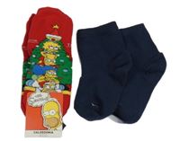 Nové - 2x ponožky - červené s protiskluzem - Simpsonovi + tmavomodré 