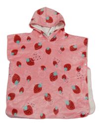 Růžové plyšové pončo s jahodami a kapucí shein