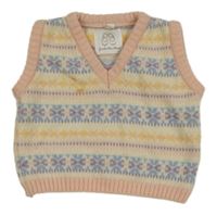 Smetnaovo-růžovo-fialová vzorovaná vlněná vesta 