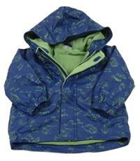 Modro-zelená nepromokavá jarní bunda s dinosaury a kapucí Ergee