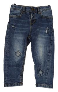 Tmavomodré skinny rifle s výšivkami 