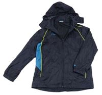 Tmavomodrá šusťáková jarní bunda s kapucí jako