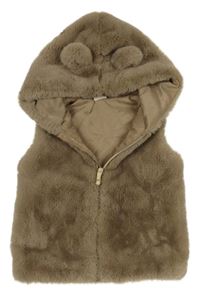 Hnědá kožešinová podšitá vesta s kapucí H&M