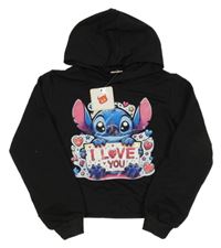 Nové - černá crop mikina se Stitchem a kapucí 