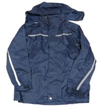 Tmavomodrá šusťáková nepromokavá bunda s kapucí 