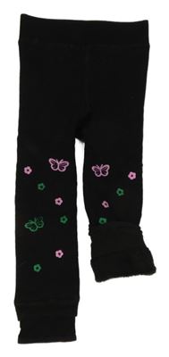 Černé zateplené punčocháčové legíny s motýlky 