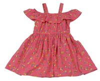 Růžové lehké květované šaty s volánkem Next