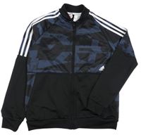 Černo-modrá vzorovaná sportovní funkční propínací mikina Adidas