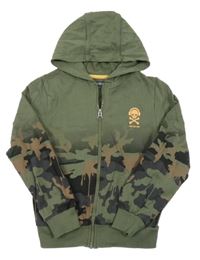 Khaki-černá army propínací mikina s kapucí 