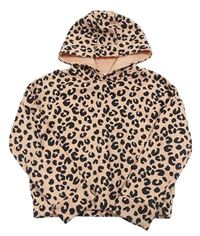 Lososovo-černá mikina s leopardím vzorem a kapucí M&S