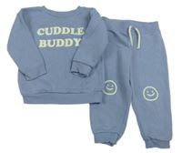 2set - Modrá mikina s nápisem + modré tepláky se smajlíky Primark