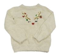 Bílo-zlatý třpytivý chlupatý svetr se sobem Topolino