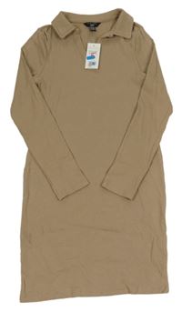 Nové - hnědé žebrované šaty s límečkem New Look