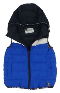 Modro-bílo-tmavomodrá šusťáková zateplená vesta s kapucí Next