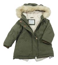 Khaki šusťáková zimní bunda s kapucí s kožešinou Primark