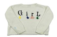 Bílý žinylkový svetr s nápisem a třásněmi Primark