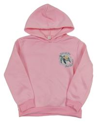 Světlerůžová mikina s želvou a nápisy a kapucí Shein