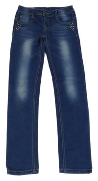 Tmavomodré teplákové rifle s kamínky CrashOne