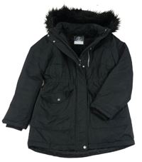 Černá šusťáková zimní parka s kapucí s kožešinou George