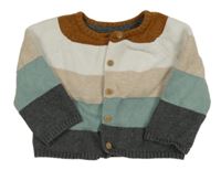 Hnědo-bílo-zeleno-šedý pruhovaný propínací svetr H&M