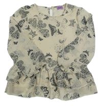 Béžovo-černá halenka s motýlky F&F