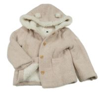 Světerůžový třpytivý svetrový zateplený kabát s kapucí C&A