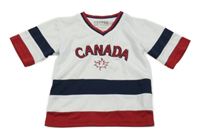 Bílo-vínovo-tmavomodré sportovní tričko s nápisem 