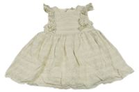 Béžovo-bílo-zlaté lněné pruhované třpytivé šaty LC Waikiki