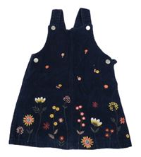 Tmavomodré manšestrové laclové šaty s květy F&F