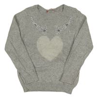 Šedý svetr se srdcem a kamínky 