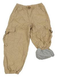 Béžové plátěné podšité cargo cuff kalhoty 