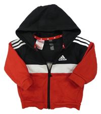 Černo-červeno-bílá propínací mikina s logem a kapucí Adidas