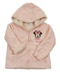Růžová puntíkatá propínací zateplená mikina s Minnie a kapucí George